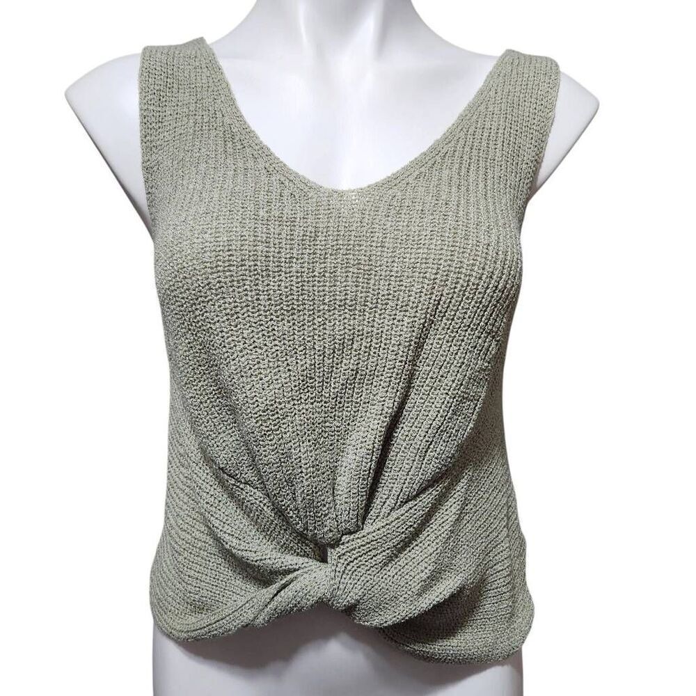 Moon & Madison knit tank sweater twist front light olive green medium